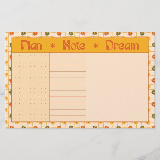 Retro vår handritat planera och drömma blommig gri brevpapper (Framsida)