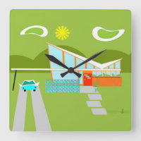 Retro Vår House Square Wall Clock, Handflatan