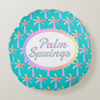 Retro Vår Turquise Tropical Handflatan Rund Kudde