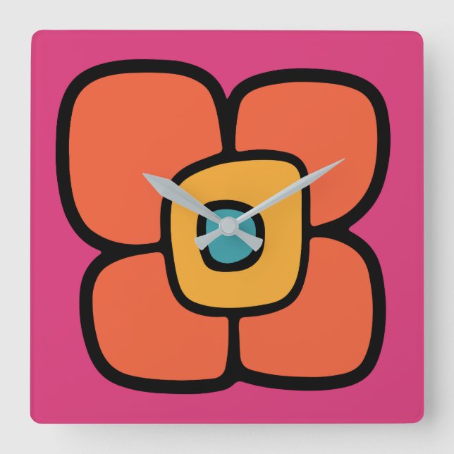 Retro vårblomning fyrkantig klocka (Framsida)