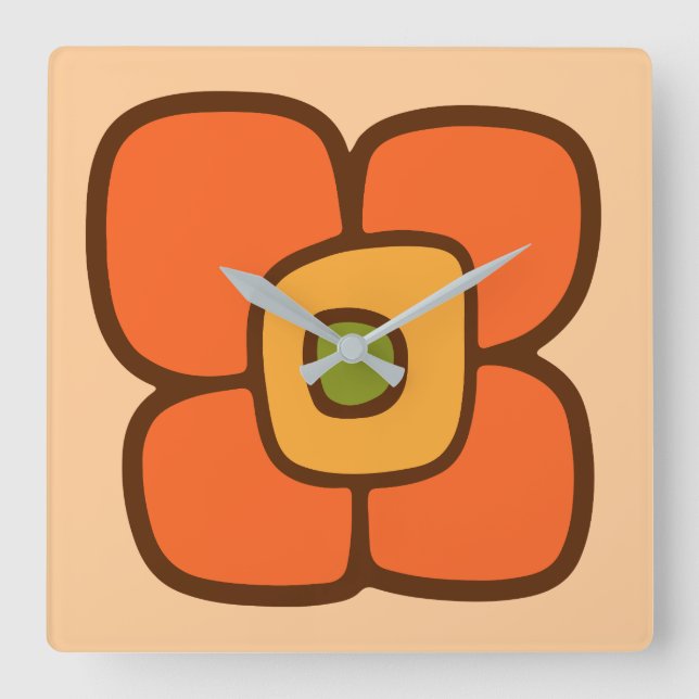 Retro vårblomning fyrkantig klocka (Framsida)