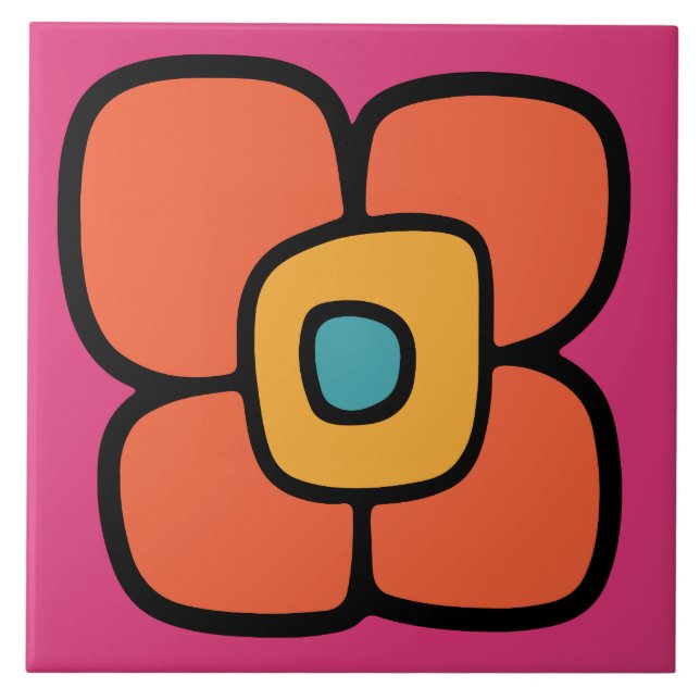 Retro vårblomning kakelplatta (Framsidan)