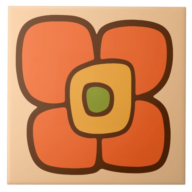 Retro vårblomning kakelplatta (Framsidan)