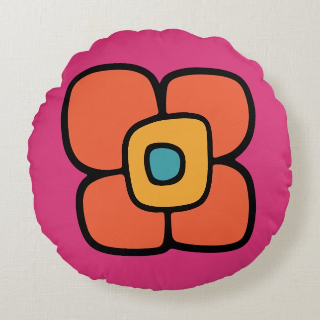 Retro vårblomning rund kudde (Framsidan)