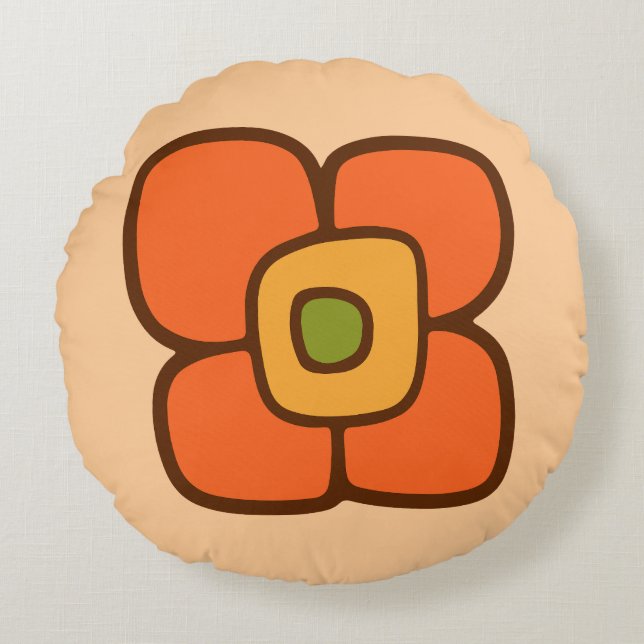 Retro vårblomning rund kudde (Framsidan)