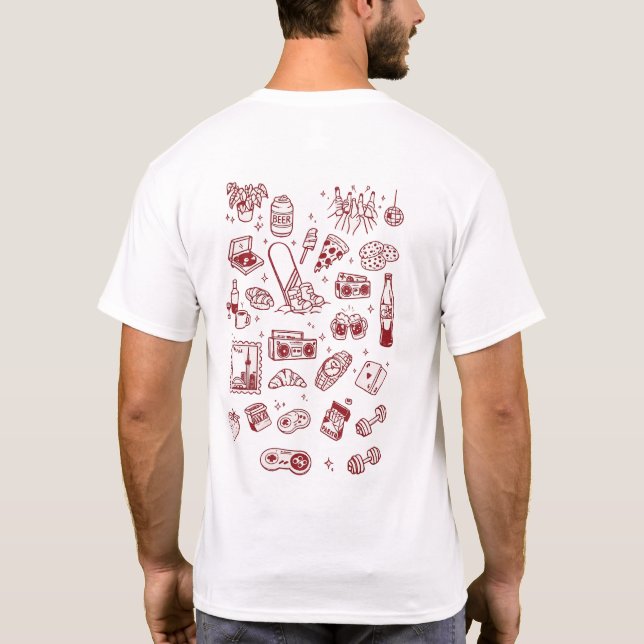 Retro vardagsliv Doodle Collage T-Shirt Design |  (Baksida)
