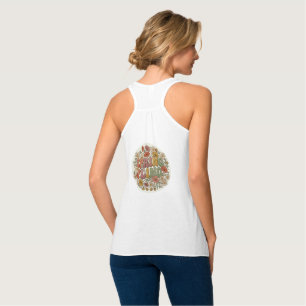 Retro vårflingrande groovy blommig linne topp med racerback 