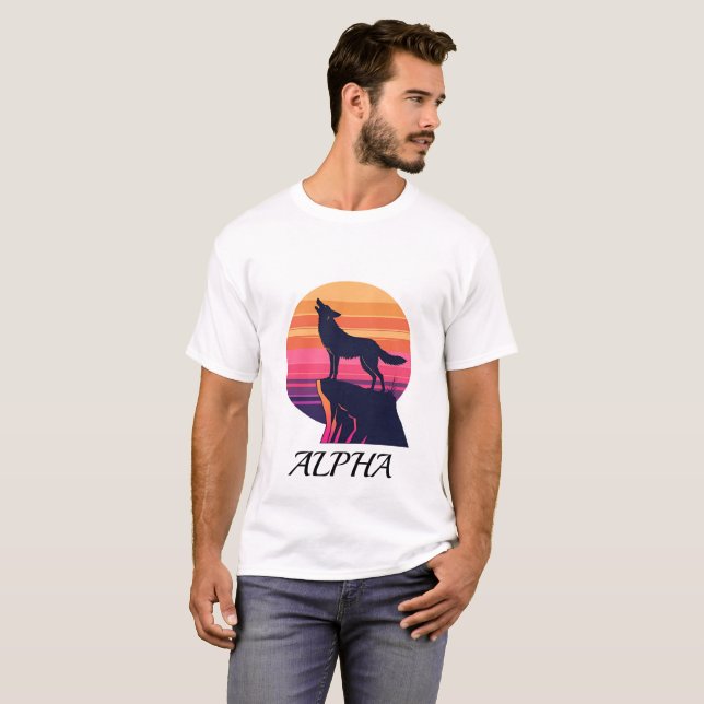  Retro varg solnedgång Alpha  T Shirt (Hel framsida)