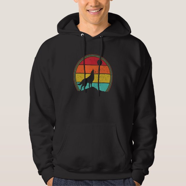 Retro varg ylar mot månen hoodie (Framsida)