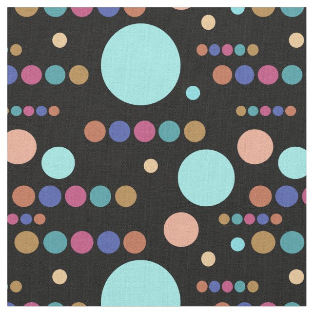 Retro Varied Polka dots på Black Tyg (Närbild)
