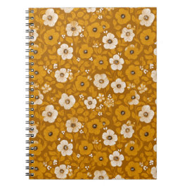 Retro varm ton blomma senap blommönster anteckningsbok