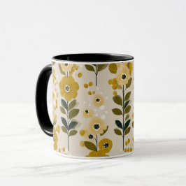 Retro varm ton blomma senap blommönster mugg