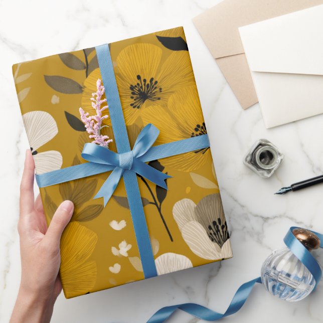 Retro varm ton blomma senap blommönster presentpapper (Gifting)