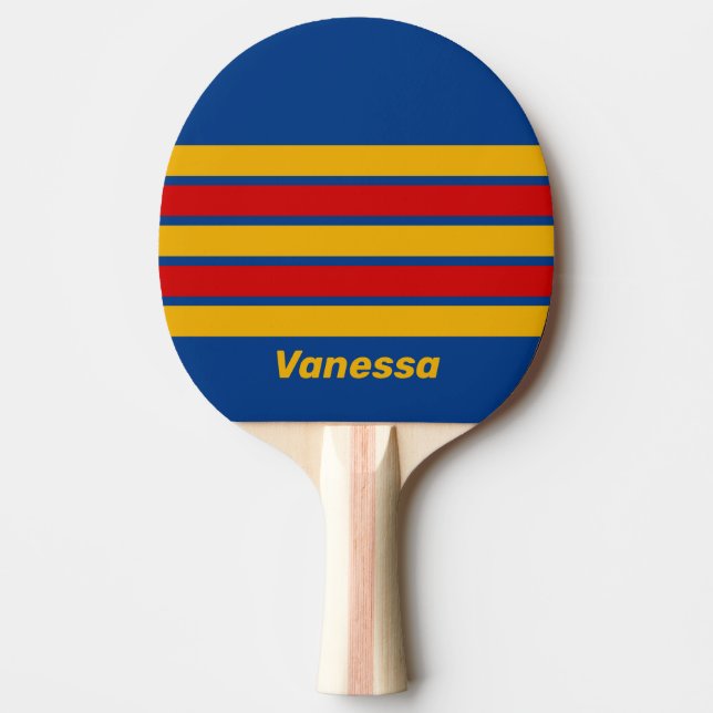 Retro Varmhjärtad Tvärstripig med Namn Pingisracket (Framsidan)