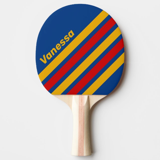 Retro Varmhjärtad Vinklad Randig Design med Namn Pingisracket (Framsidan)