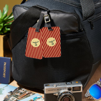 Retro Varsity Crimsonröd och krämfärgade ränder Mo Bagagebricka