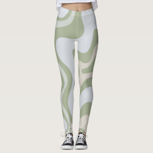 Retro Vätskeswirl Abstrakt Mönster i Sage Grönt Leggings