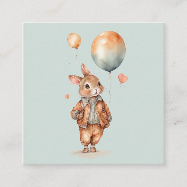 Retro vattencolor Little bunny boy med ballonger Tilläggskort (Framsida)