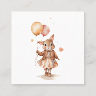 Retro vattencolor Little bunny tjej med ballonger Fyrkantigt Visitkort
