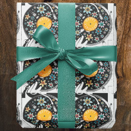 Retro vattenfärg blommig födelsedag vinylskiva presentpapper