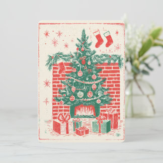 .Retro vattenfärg julkort
