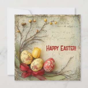 Retro vattenfärg röda och gula påskägg julkort