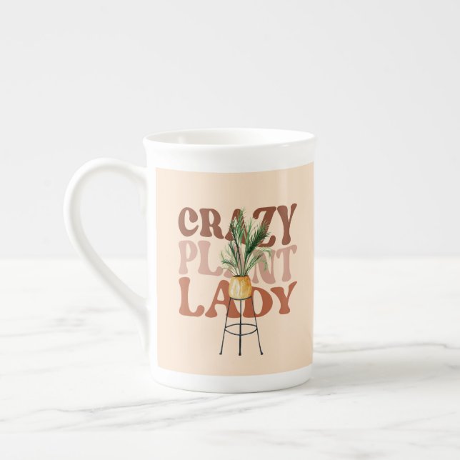 Retro växtdam vattenfärg växter typografi  benporslin mugg (Vänster)