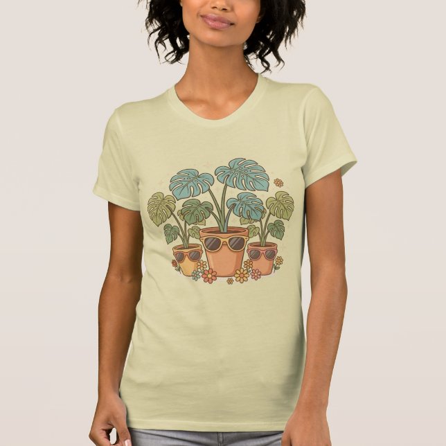 Retro Växter Mamma Cool Monstera Växt Illustration T Shirt (Framsida)