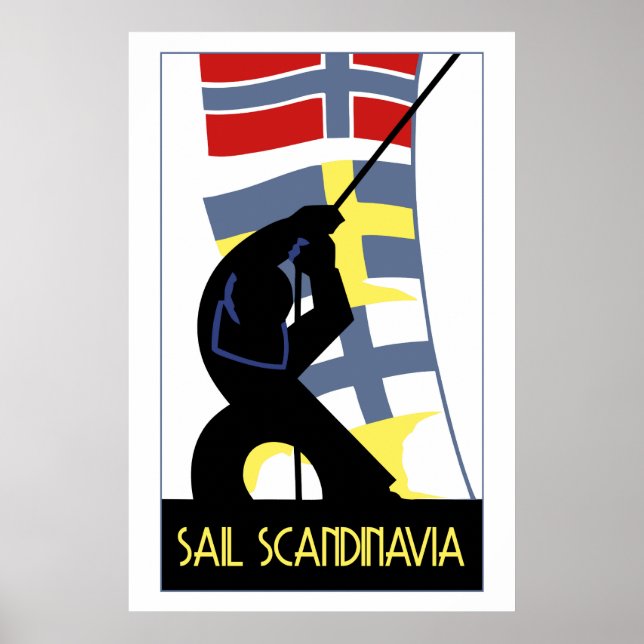 Retro vektor art deco stil Sail Skandinavien Poster (Framsidan)