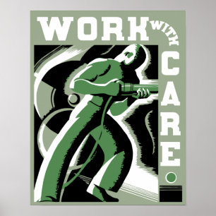 Retro vektorart décoarbete med omsorg poster