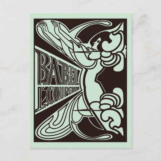 Retro vektorkonst nouveau Babel Jan Toorop-stil Vykort (Framsida)