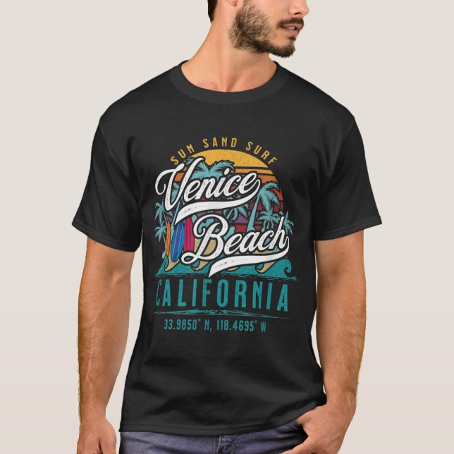 Retro Venice Beach California Sol Sand Surfa Handf T Shirt (Framsida)