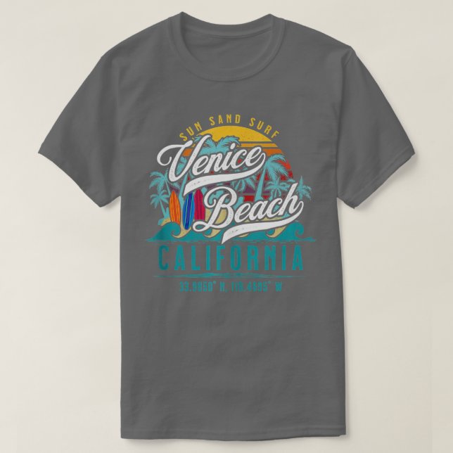 Retro Venice Beach California Sol Sand Surfa Handf T Shirt (Design framsida)