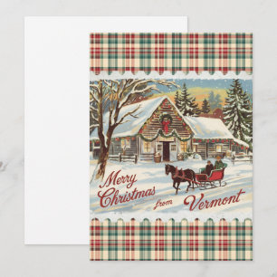 Retro Vermont-julkort med platt Helgdag Julkort