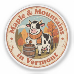 Retro Vermont-märke: Mysig ko med ullscarf Klistermärken