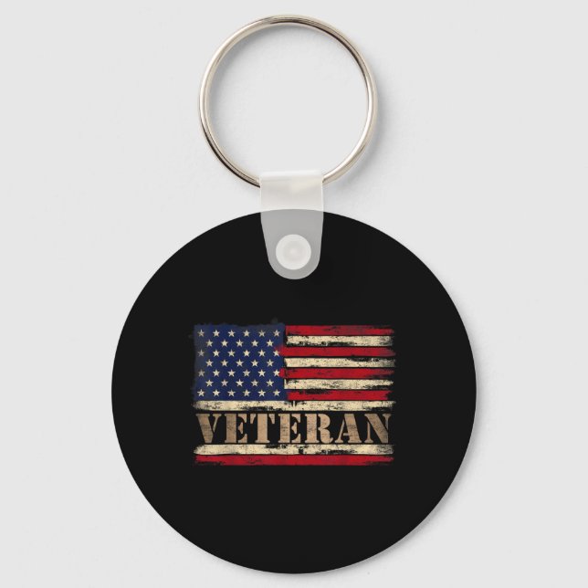 Retro Veteran Fet text USA Flagga Fars dag Nyckelring (Framsida)