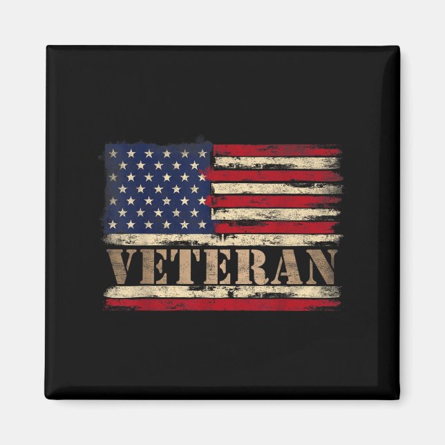 Retro Veteran Fetstil Text Usa Flagga Fars Dag Magnet (Framsidan)