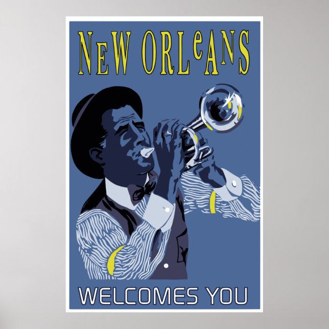 Retro vetor Art New Orleans jazz trumpet Player Poster (Framsidan)