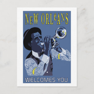 Retro vetor Art New Orleans jazz trumpet Player Vykort