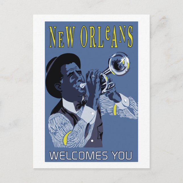 Retro vetor Art New Orleans jazz trumpet Player Vykort (Framsida)
