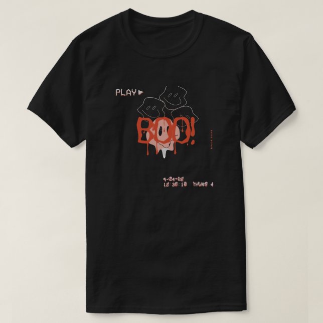 Retro VHS Spöken: BOO! Halloween t-Shirt (Design framsida)