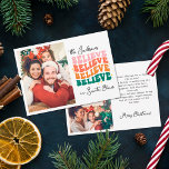 Retro vi tror på julfamiljen i Jultomten Julkort<br><div class="desc">Sprid glädje,  kärlek,  och en sprinkl av helgdag cheer och ge dig en glad vintage till närmaste och kära med det här julkortet. Anpassa den med tre av dina favoritfoton i familjen som fångar säsongens magi.</div>