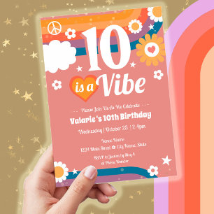 Retro Vibe 10:e födelsedagen Inbjudningar