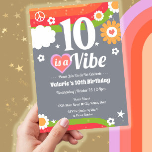 Retro Vibe 10:e födelsedagen Inbjudningar
