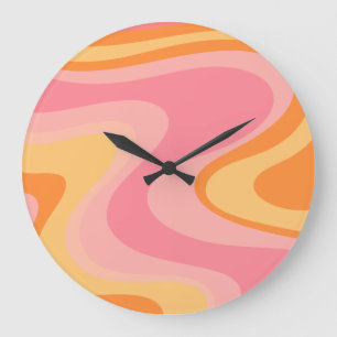 Retro Vibe Abstrakt Swirl 60:s 70-talets Rosa och Stor Klocka