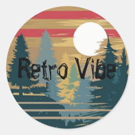 Retro Vibe Edit Text Namn Forest Träd Runt Klistermärke