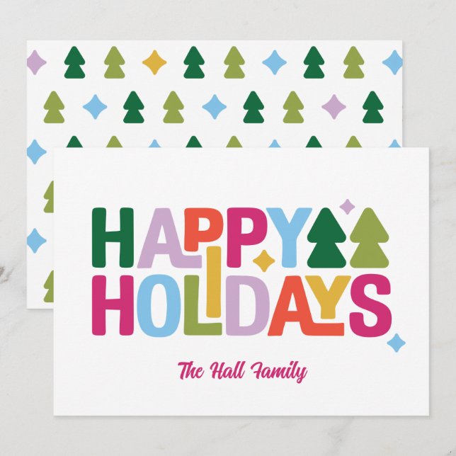 Retro Vibe Flervärgad Julkort (Fram/baksida)