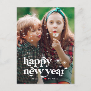 Retro Vibe Gott Nytt År Foto Postkort Helg Vykort