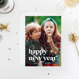 Retro Vibe Gott Nytt År Fotokort Julkort