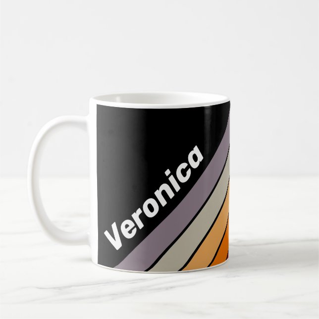 Retro Vibe Randig regnbåge med namn Kaffemugg (Vänster)
